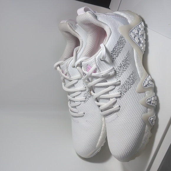 Womens Adidas Boost Golf Shoe Size 9.5 White with Light Pink and Gray Details - Picture 1 of 5
